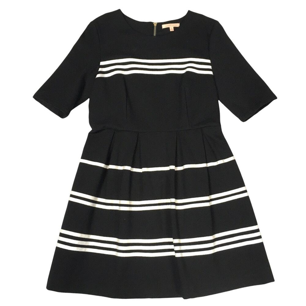 Gibson Latimer Dress Half‎ Sleeve A-Line Black White Striped Stretch Women's M
